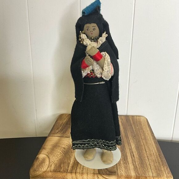 Vintage Handmade African American Ethnic Doll with Clothing and Stand 8.5" - Picture 1 of 8